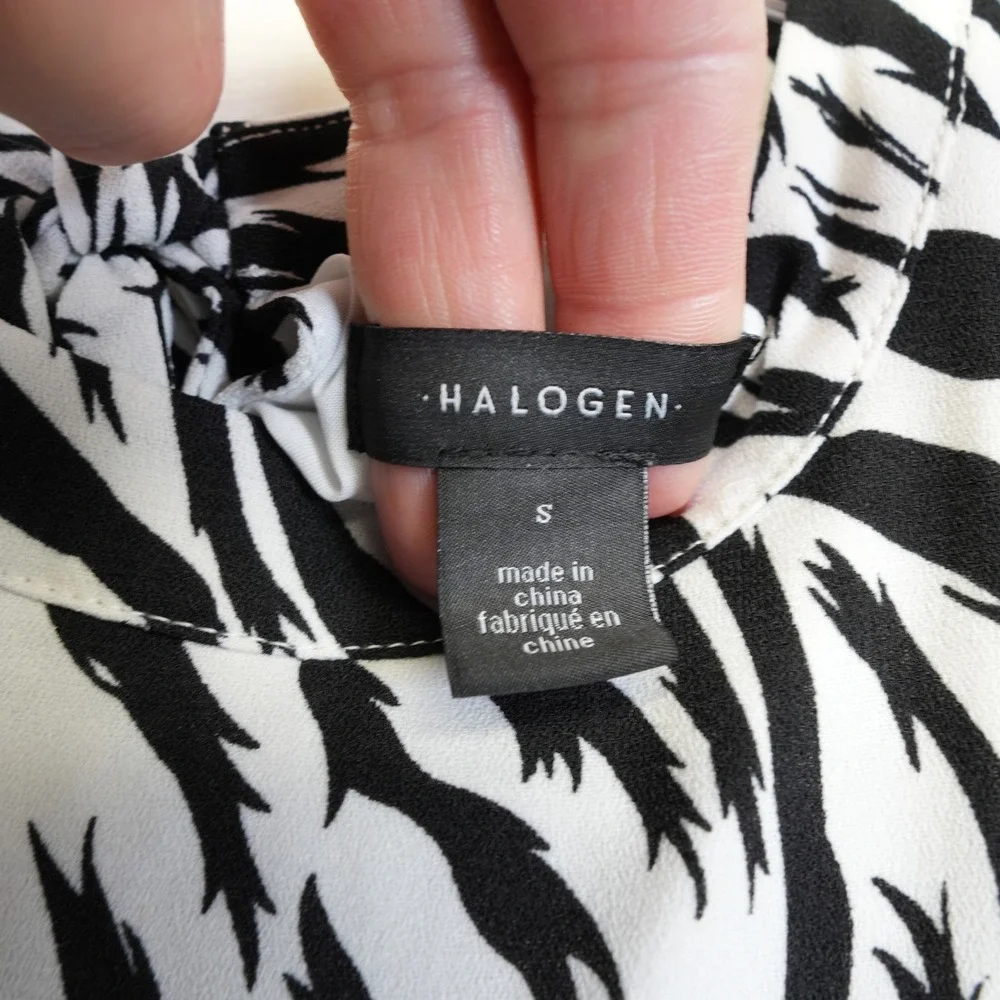 Halogen Dress Womens S Black White Animal Print Boho Chic‎ Midi Modern Workwear
